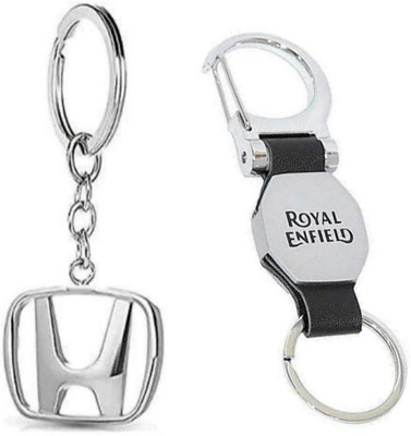 JAINSON MARTIN Combo OF Honda Metal Logo & Royal Enfield Silver Hook Keychain Key Chain