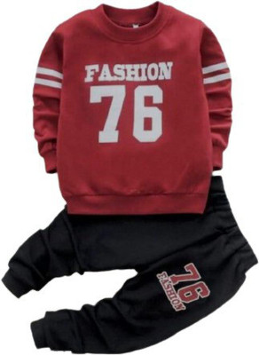 JSGARMENTS Baby Boys & Baby Girls Party(Festive) T-shirt Pant(RED, BLACK)