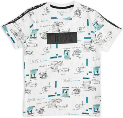 Pantaloons Junior Boys Printed Pure Cotton Regular T Shirt(White, Pack of 1)