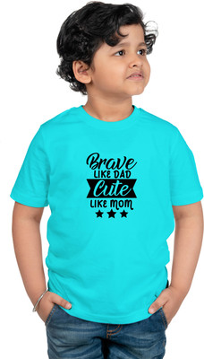 CHOMBOOKA Baby Boys Typography, Printed Cotton Blend Regular T Shirt(Blue, Pack of 1)