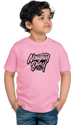 CHOMBOOKA Boys Typography Cotton Blend Regular T Shirt(Pink, Pack of 1)