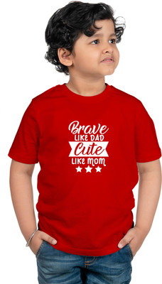 CHOMBOOKA Boys Typography, Printed Cotton Blend Regular T Shirt(Red, Pack of 1)