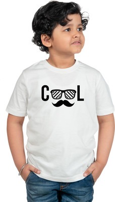 CHOMBOOKA Boys Typography, Printed Cotton Blend Regular T Shirt(White, Pack of 1)