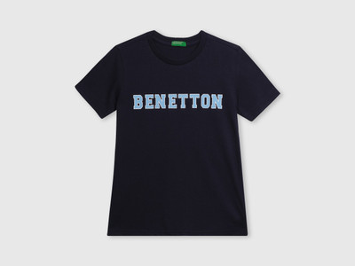 United Colors of Benetton Boys Printed Cotton Blend Regular T Shirt(Blue, Pack of 1)