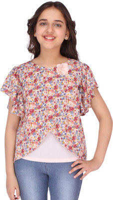 Cutecumber Baby Girls Casual Georgette Top(Multicolor, Pack of 1)