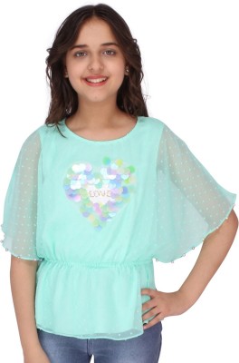 Cutecumber Girls Casual Georgette Top(Green, Pack of 1)