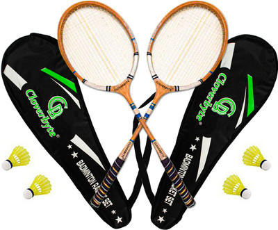 CLOVERBYTE Wooden 2 Piece Racquet with 4 Plastic Shuttle Cock With 2 Badminton Cover Badminton Kit