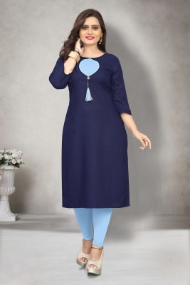 Sai veera Fashion Women Solid Straight Kurta(Blue)