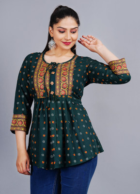 DRASHTI Women Printed Flared Kurta(Dark Green)