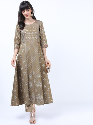 Vishudh Women Printed Straight Kurta(Green)