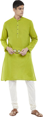 Indus Route by Pantaloons Men Solid Straight Kurta(Light Green)