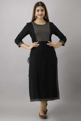 pider Women Embroidered Straight Kurta(Black)