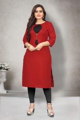 Sai veera Fashion Women Solid Straight Kurta(Red)