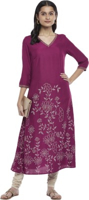 Rangmanch by Pantaloons Women Floral Print A-line Kurta(Maroon)