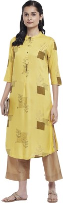 Rangmanch by Pantaloons Women Printed Straight Kurta(Yellow)