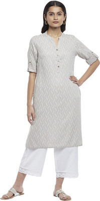 Rangmanch by Pantaloons Women Printed Straight Kurta(Grey)