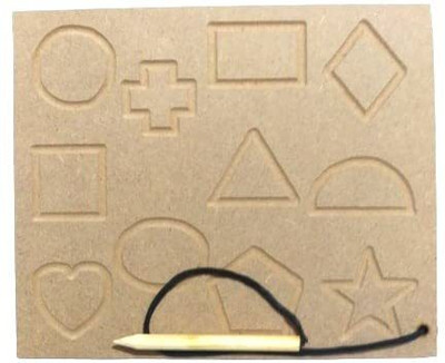 DgCrayons Wooden 11 Different Shape Hand Writing Practice Tracing Board with Dummy Pencil(Brown)
