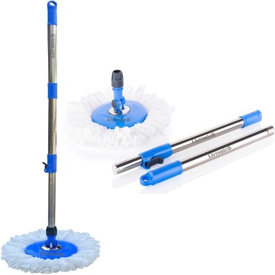 Livronic Floor Cleaner Mop Stick Rod Only with One Microfiber refill - Stainless Steel Mop Handle with 1 Microfiber Mop Head/Refill with heavy locking system (Blue) Wet & Dry Mop(Blue)