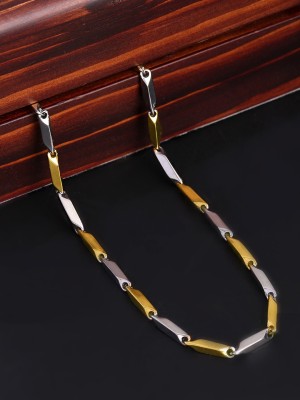 YELLOW CHIMES Classic Stainless Steel Golden Silver Toned Rice Chain Necklace Brass Plated Stainless Steel Chain