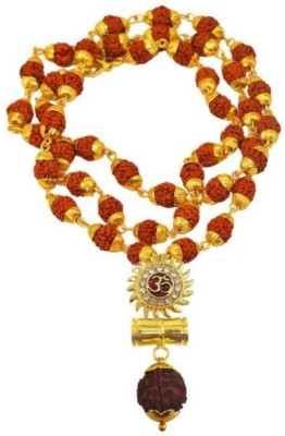 PAYSTORE Mahadev Damaru Locket With Gold Cap Panchmukhi Rudraksha Mala Gold-plated Metal Pendant Set