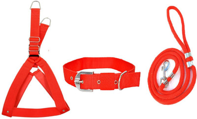 JAPIN Dog Combo Pack of Harness, Neck Collar Belt and Rope Set ( Medium) Dog Harness & Leash(Large, RED)