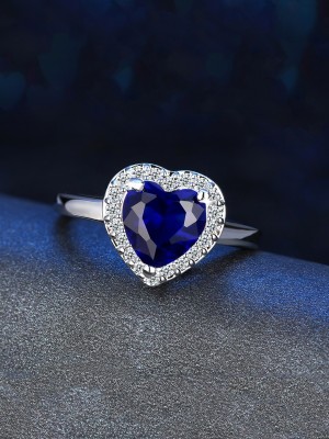 YELLOW CHIMES Valentines day Special Blue Crystal Heart Adjustable Finger Rings for Women Alloy Crystal Rhodium Plated Ring