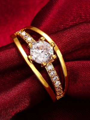 YELLOW CHIMES Gold White Crystal Studded Gold Plated Adjustable Finger Rings for Women Metal Gold Plated Ring