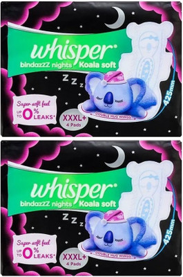 Whisper bindazzZ nights Koala Soft XXXL+ ( 4+4 pads ) Sanitary Pad Sanitary Pad (Pack of 2)