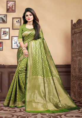 Dhruti Creation Self Design Kanjivaram Silk Blend Saree(Light Green)