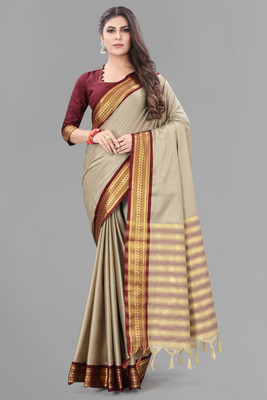 AJELLOCA Woven Maheshwari Cotton Silk Saree(Beige)