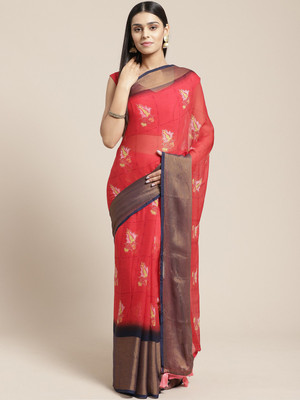 Hritika Printed, Geometric Print Bollywood Georgette Saree(Red)