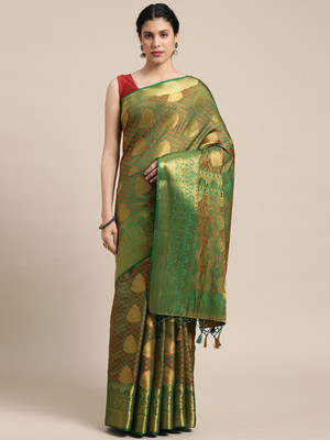 MIMOSA Woven Kanjivaram Art Silk Saree(Green)
