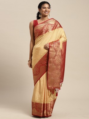 MIMOSA Woven Kanjivaram Art Silk Saree(Yellow)