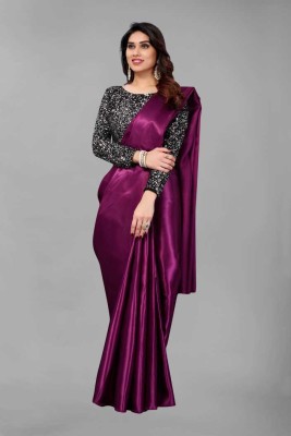 cosfic Solid/Plain Dharmavaram Satin Saree(Purple)