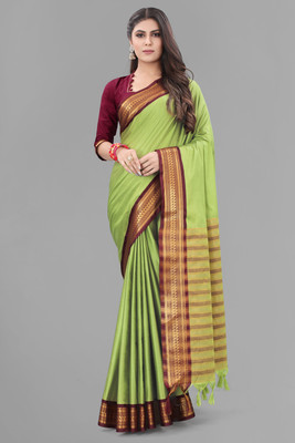 Satani enterprise Solid/Plain Maheshwari Cotton Silk, Silk Blend Saree(Multicolor)
