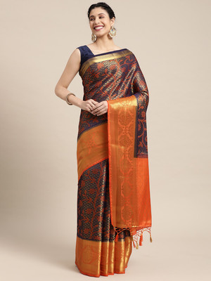 MIMOSA Woven Kanjivaram Art Silk Saree(Dark Blue)