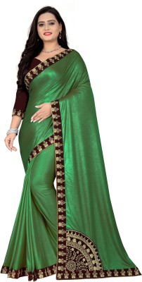 ShiVAdit Ethnic Embroidered, Solid/Plain Bollywood Silk Blend, Lycra Blend Saree(Green)