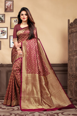 Dhruti Creation Self Design Kanjivaram Silk Blend Saree(Maroon)
