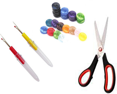 Crafts Haveli 3 Items Combo : 2 Seam Ripper, Scissor & 20 Multi Button Sewing Kit