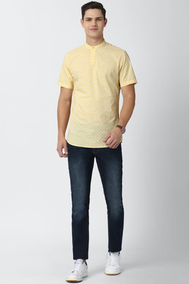 PETER ENGLAND Men Printed Casual Yellow Shirt