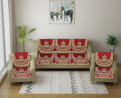 Shivkirpa Cotton 3+2 Seater Sofa Floral Cover(Pack of 6 Maroon)