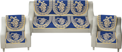 Shivkirpa Cotton Abstract 3+1+1 Seater Sofa Cover(Blue Pack of 10)