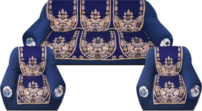 Shivkirpa Cotton Abstract 3+1+1 Seater Sofa Cover(Blue Pack of 10)