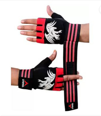 LITE FEEL Super Strong Wrist Support Gym Sports Gloves Gym & Fitness Gloves(Red, Black)