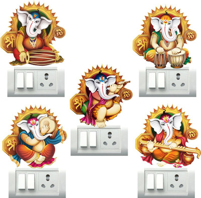 VCREATE DECOR 30 cm Ganesh ji switch board sticker Self Adhesive Sticker(Pack of 1)