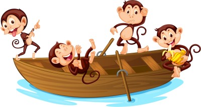 Design Decor 60.96 cm Monkey Playing On Boat Wall Sticker Size 24x12_Inch Self Adhesive Sticker(Pack of 0)