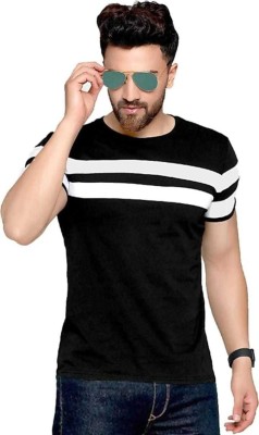 AVA Fashion Striped, Solid Men Round Neck Black T-Shirt