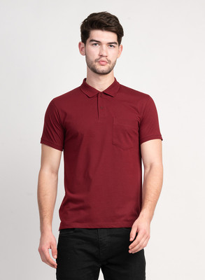 Coldplay Solid Men Polo Neck Maroon T-Shirt