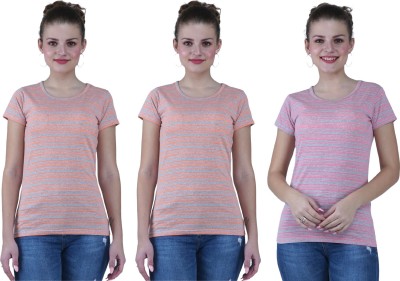 KEOTI Self Design Women Round Neck Pink T-Shirt