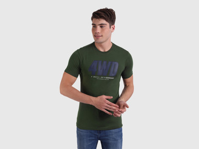 United Colors of Benetton Typography Men Round Neck Green T-Shirt